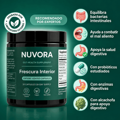 NUVORA – Fórmula para el aliento de tres fuentes (intestino · boca · hígado)