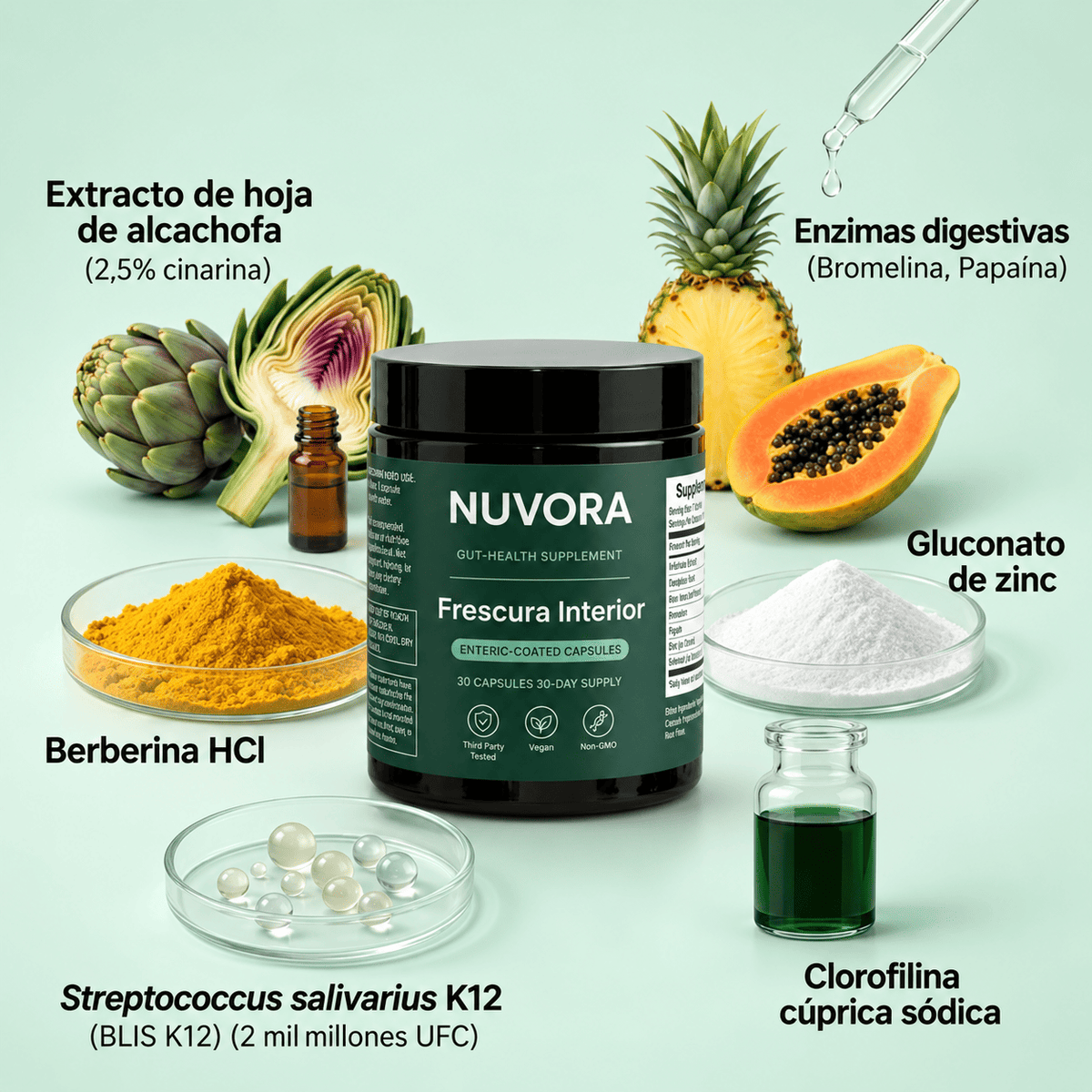 NUVORA – Fórmula para el aliento de tres fuentes (intestino · boca · hígado)